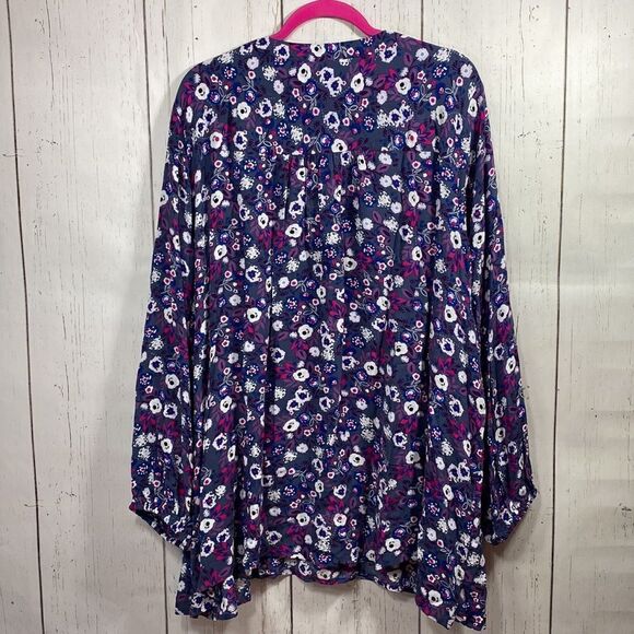 Lane Bryant Womens Floral Boho Peasant Blue Blouse - Picture 15 of 15